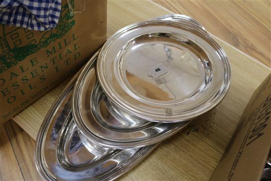 Three Austrian Berndorfer plated serving dishes including one for salmon, largest 25.25in.